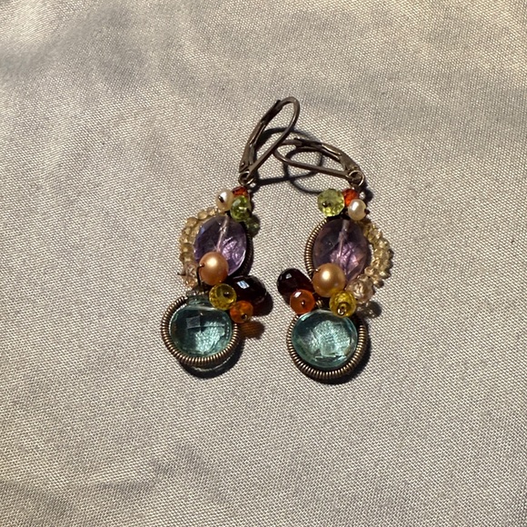 Anna Balkan designed Custom Multicolor Gemstone Drop Earrings - Picture 1 of 3